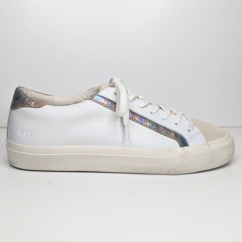 Madewell Sidewalk low top sneakers white leather iridescent stripe size 8.5